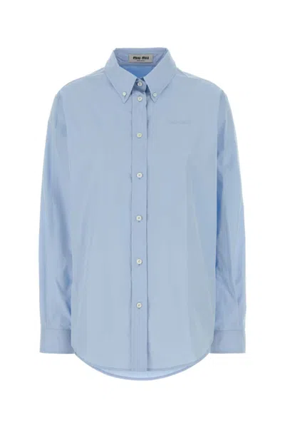 MIU MIU WOMEN LIGHT BLUE REGULAR SOLID SHIRT, XS LUXURY SHIRTS FOR WOMEN DARVEYS