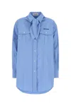 Miu Miu Top With Chest Pockets And Long Sleeves In Light Blue