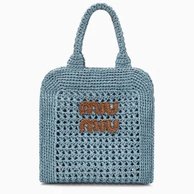 Miu Miu Light Blue Straw Handbag Women In Burgundy