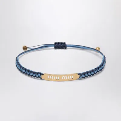 Miu Miu Adjustable Cord Bracelet Gold Tone Accents In Blue