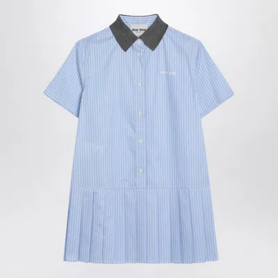 Miu Miu Light Blue/white Striped Mini Chemisier Dress Women