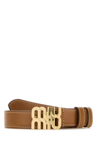 Miu Miu Light Brown Logo Buckle Belt