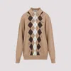 Miu Miu Argyle Pattern Cashmere Polo Pullover In Neutral