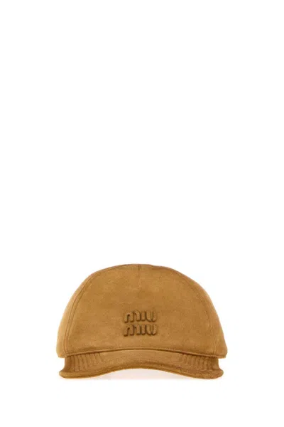 Miu Miu Light Brown Solid Baseball Hat