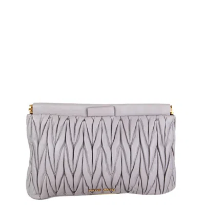 Pre-owned Miu Miu Light Grey Leather Matelasse Quilted Clutch Bag In Gray