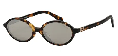 Miu Miu Light Grey Mirror Silver Oval Ladies Sunglasses Mu 04zsf Vau07f 50 In Brown