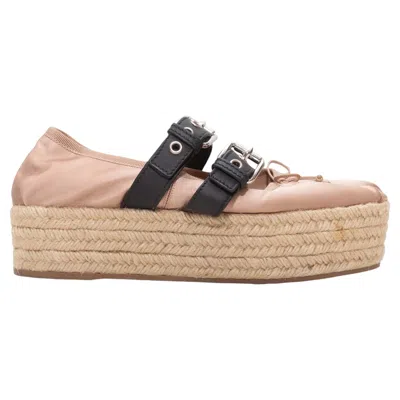 Pre-owned Miu Miu Light Pink & Black  Platform Mary Jane Espadrilles