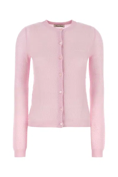Miu Miu Light Pink Dotted Knit Cardigan