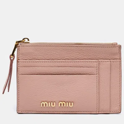 Pre-owned Miu Miu Light Pink Leather Madras Zip Card Case