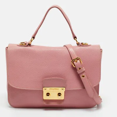 Pre-owned Miu Miu Light Pink Leather Pushlock Flap Top Handle Bag