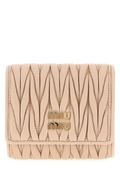 Miu Miu Light Pink Leather Wallet In Neutral