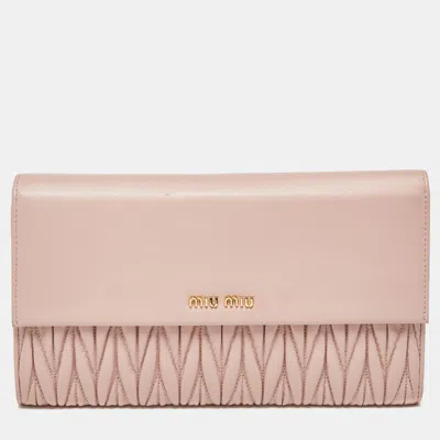 Pre-owned Miu Miu Light Pink Matelassé Leather Flap Clutch