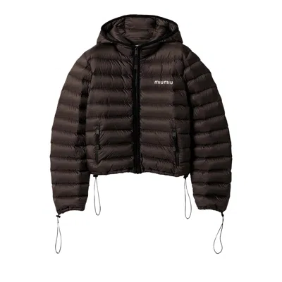 Pre-owned Miu Miu Light Pongé Down Hooded Jacket 'selva' | Grey | Women's Size 38 In Gray
