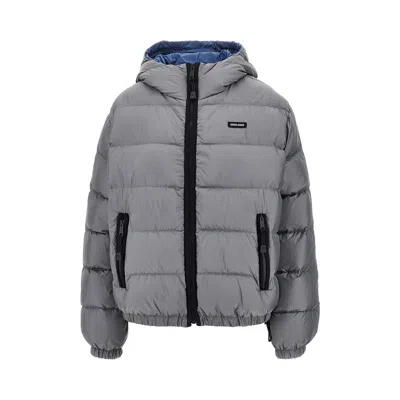 Miu Miu Light Pongé Down Jacket In Grey