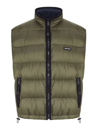 Miu Miu Light Pongé Padded Vest In Green