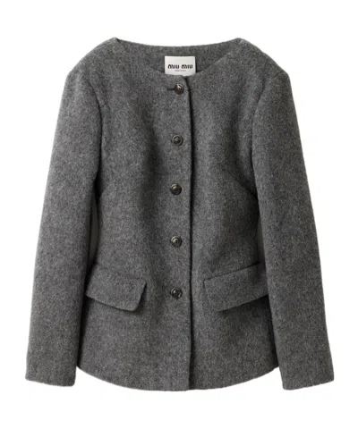 Miu Miu Light Shetland Wool Jacket In Gray