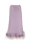Miu Miu Feather Trim Satin Skirt In Purple