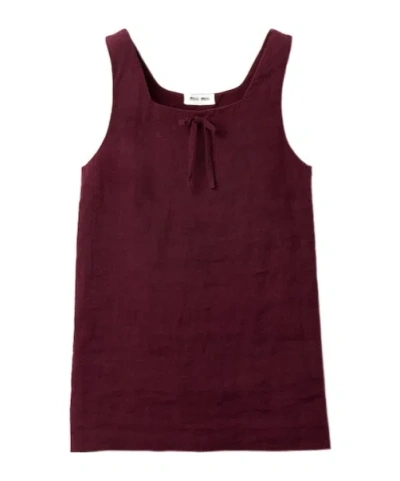 Miu Miu Linen Dress In Burgundy