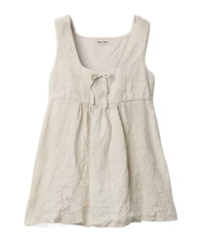 Miu Miu Linen Mini-dress In Chalk White