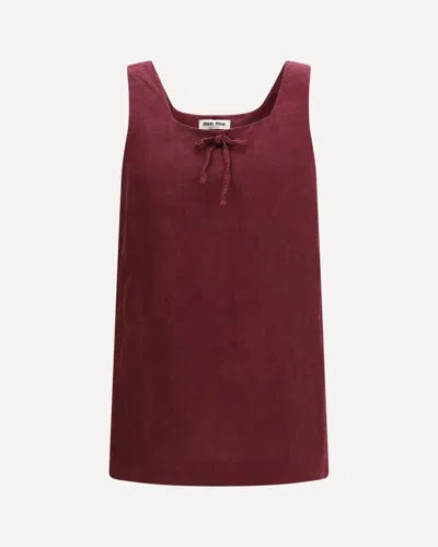 Miu Miu Linen Short Dress In Bordeaux
