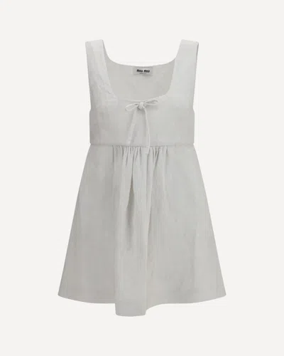 Miu Miu Linen Short Dress In White