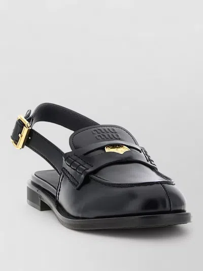 Miu Miu Loafer Mules Buckle Strap Rubber Sole In Black