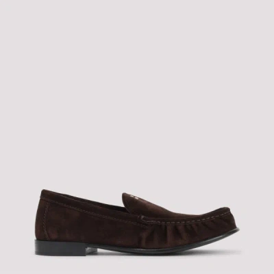 Miu Miu Dark Brown Leather Loafers In Black