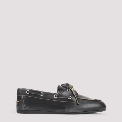 Miu Miu Women Unlined Boat Loafers In Decolored Leather In Black