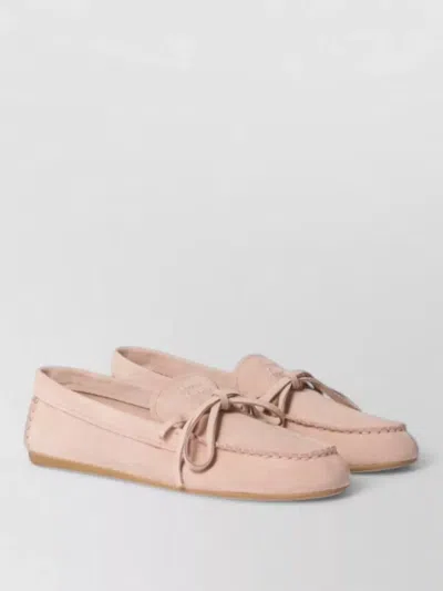 Miu Miu Loafers Bow Detail Rubber Sole Stitching In Pink