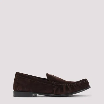 Miu Miu Testa Di Moro Brown Suede Calf Leather Loafers In Burgundy
