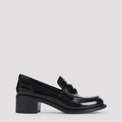 Miu Miu Brushed Leather Penny Loafers In Black