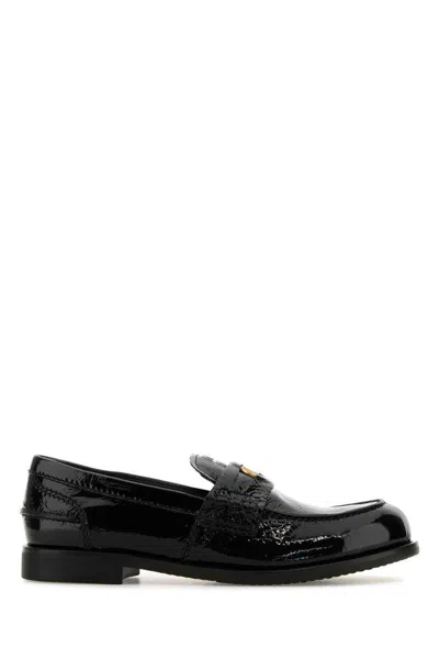 Miu Miu Two-tone Brushed Leather Penny Loafers In Black