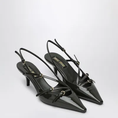 MIU MIU MIU MIU LODEN PATENT LEATHER SLINGBACK DÉCOLLETÉ WITH BUCKLES WOMEN