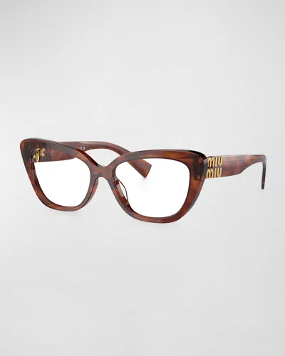 Miu Miu Logo Acetate & Plastic Cat-eye Glasses In Black Grey