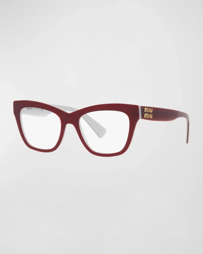 Miu Miu Logo Acetate & Plastic Cat-eye Glasses In Red