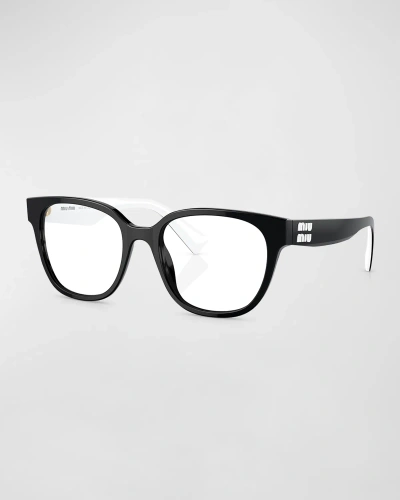 Miu Miu Logo Acetate & Plastic Square Glasses In Black