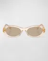 Miu Miu Logo Acetate Oval Sunglasses In Brown