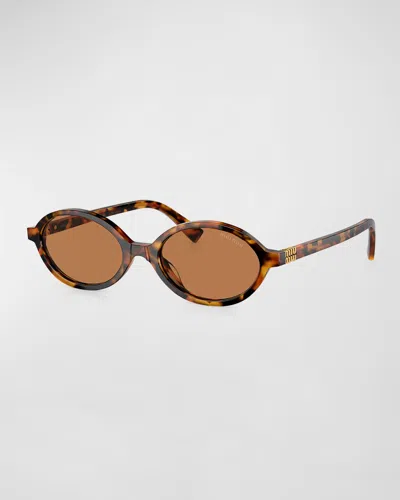 Miu Miu Logo Acetate Oval Sunglasses In Brown