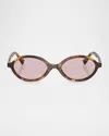 Miu Miu Oval Frame Sunglasses In Pink Havana