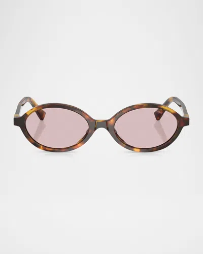 Miu Miu Oval Frame Sunglasses In Brown
