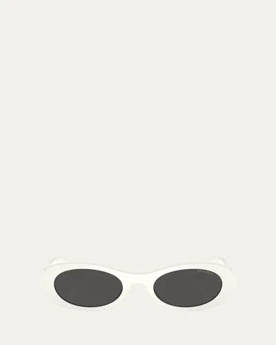 Miu Miu Logo Acetate Oval Sunglasses In White