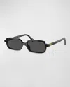 Miu Miu Logo Acetate Rectangle Sunglasses In Black