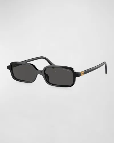 Miu Miu Logo Acetate Rectangle Sunglasses In Black