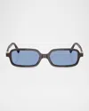 Miu Miu Logo Acetate Rectangle Sunglasses In Light Blue
