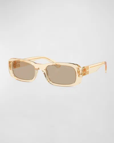 Miu Miu Logo Acetate Rectangular Sunglasses In Dark Brown