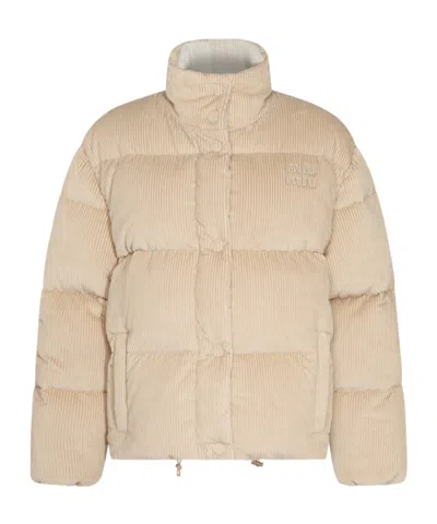 Miu Miu Medium-weight Corduroy Down Jacket In Nude