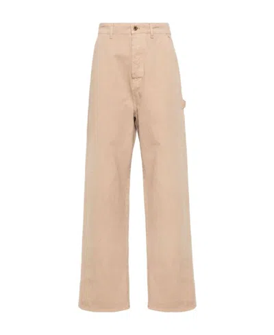Miu Miu Logo-appliqué Straight-leg Trousers In Nude