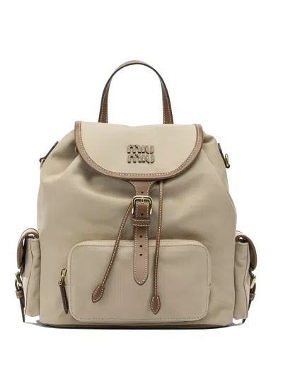 Miu Miu Logo-appliqué Backpack In Neutral