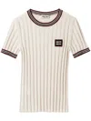 Miu Miu Logo-appliqué Cashmere Top In Neutrals