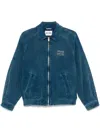 Miu Miu Cord-bomberjacke Mit Logo-applikation In Blau